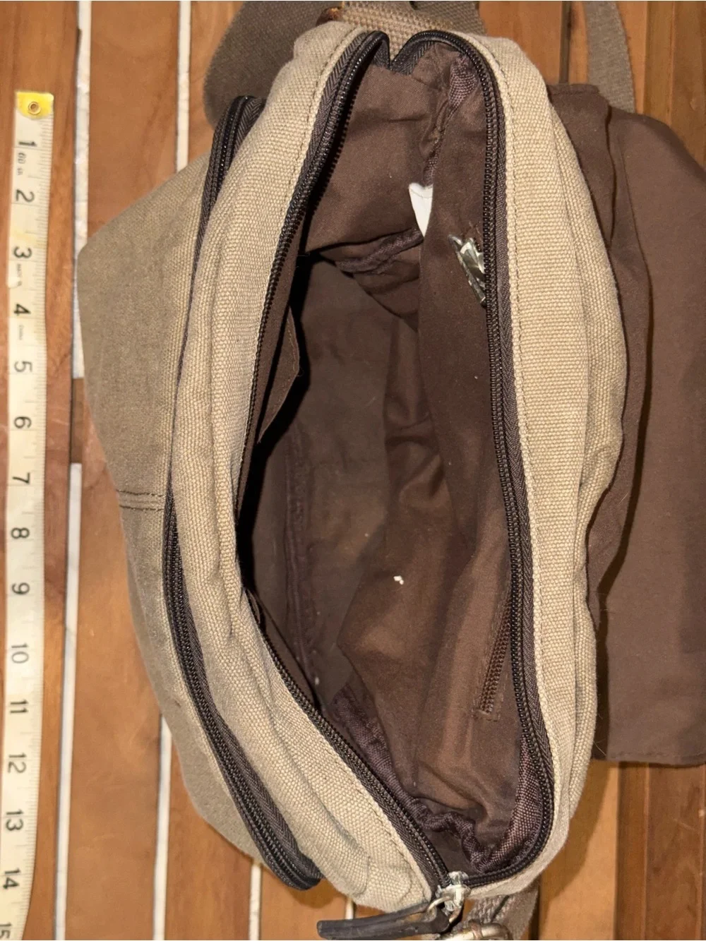 Canvas & Leather Crossbody Messenger Bag - Taupe and Dark Brown